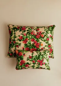 Coussin vintage velours vert - Très grand modèle - Imprimé Rosiers — view 3