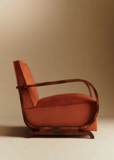Fauteuil art déco vintage en alcanta - Orange