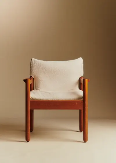 Fauteuil vintage en bois et bouclette - Bois