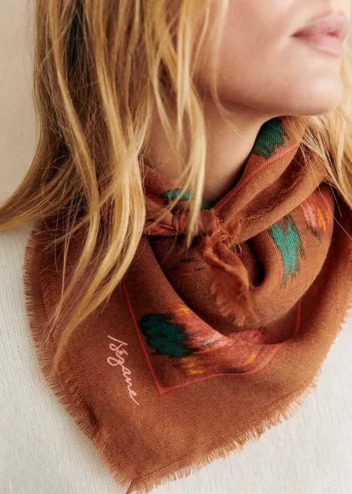 Foulard Maryse - Fleurs chinées fond café
