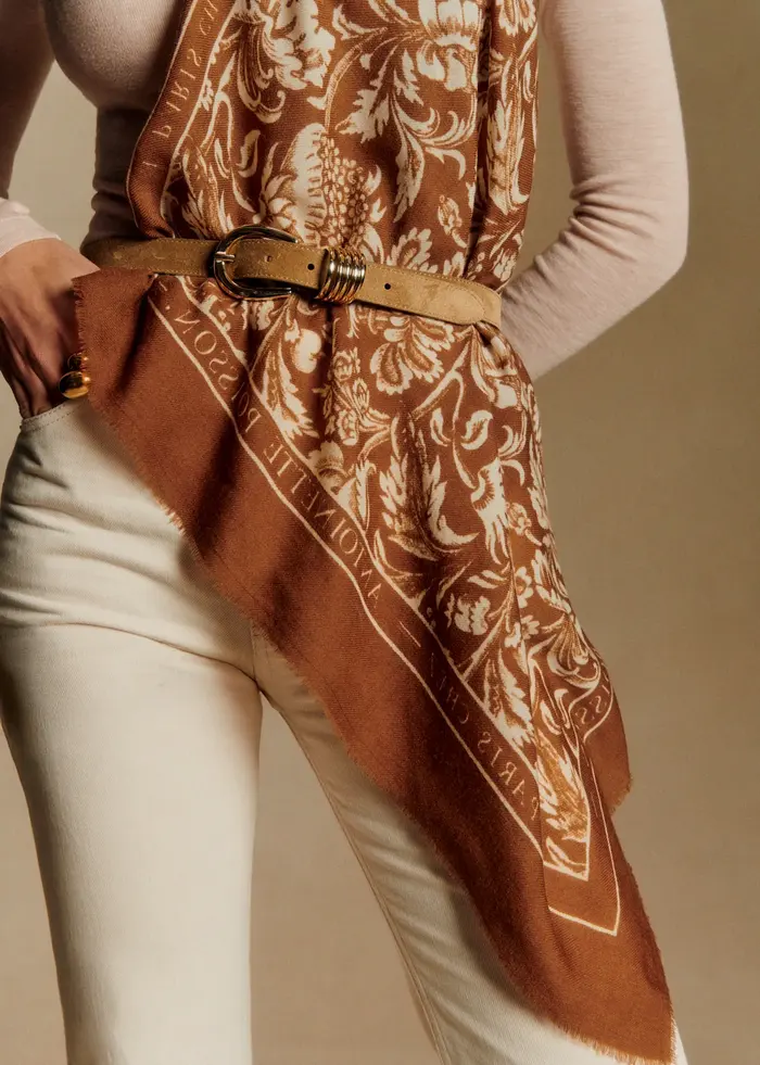 Foulard Maryse - Sézane x Antoinette Poisson - Grand Pavots Fond Café