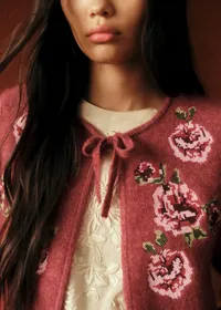Gilet Alice - Sézane x Baziszt - Fleurs Brodées Fond Bois De Rose Foncé — view 3