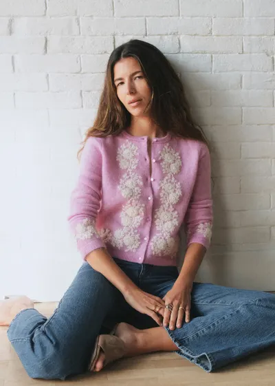 Gilet Laurine - Sézane x Sea NY - Lilas Broderies Écru