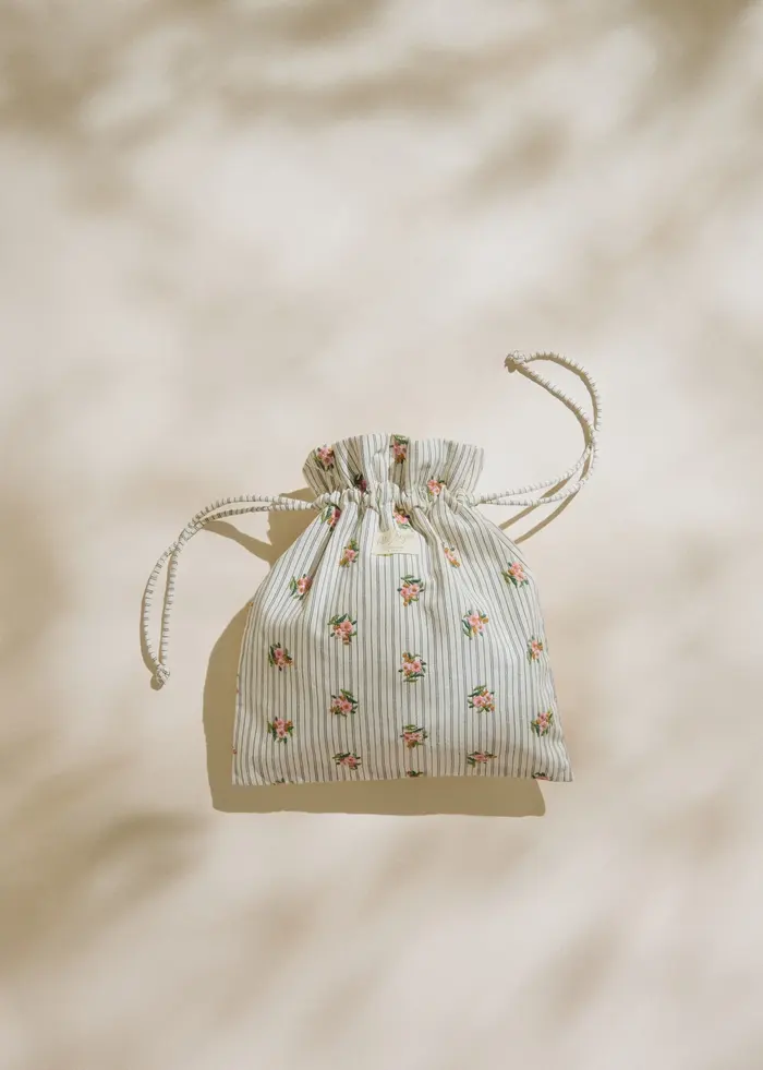 Grand pochon - Rayures Broderie Fleurs