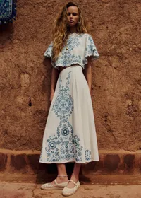 Jupe Agata - Broderie Contrastée Bleu Fond Ecru — view 2
