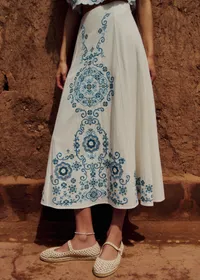 Jupe Agata - Broderie Contrastée Bleu Fond Ecru — view 3