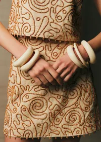 Jupe Maliam - Broderie Contrastée Perle Ocre Fond Paille — view 2