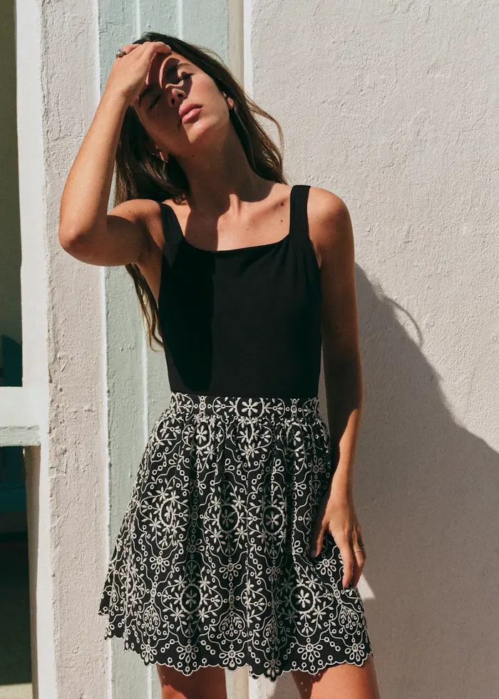 Jupe Nao - Broderie Contrastée Noir Écru