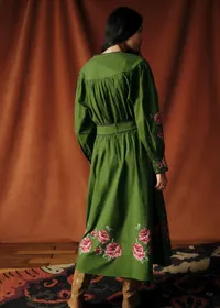 Jupe Siloe - Sézane x Baziszt - Fleurs Multico Fond Vert Bambou — view 3