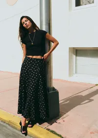 Jupe Soelle - Imprimé Pois Beige Fond Noir — view 3