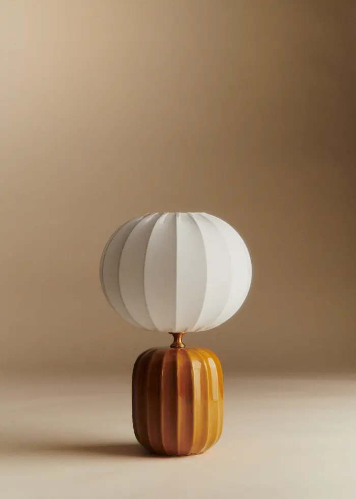 Lampe Traviata petit modèle - Caramel - Abat-jour Sonate - Écru