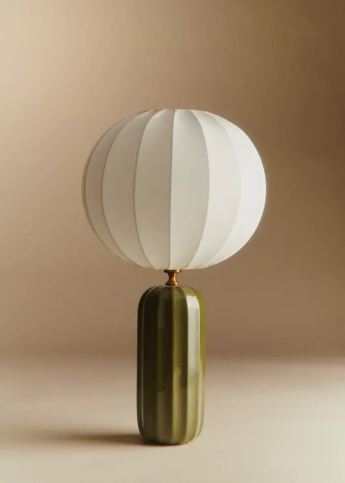 Lampe Traviata - Vert sauge - Abat-jour Sonate - Écru