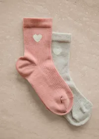 Lot de 2 chaussettes Coeurs - Rose Coeur / Beige Chiné Coeur — view 3