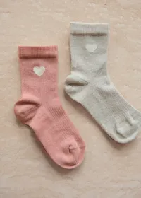 Lot de 2 chaussettes Coeurs - Rose Coeur / Beige Chiné Coeur — view 4