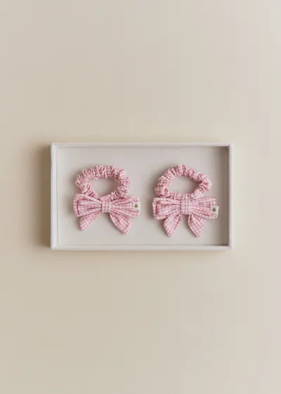Lot de 2 Chouchou Noeud - Vichy Rose