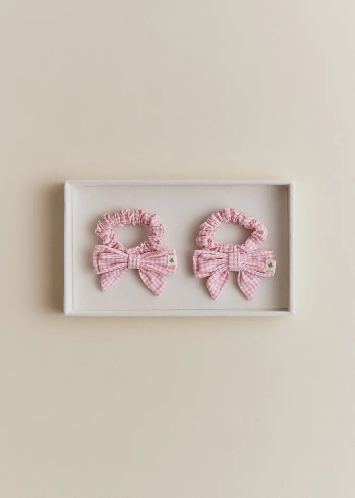 Lot de 2 Chouchou Noeud - Vichy Rose
