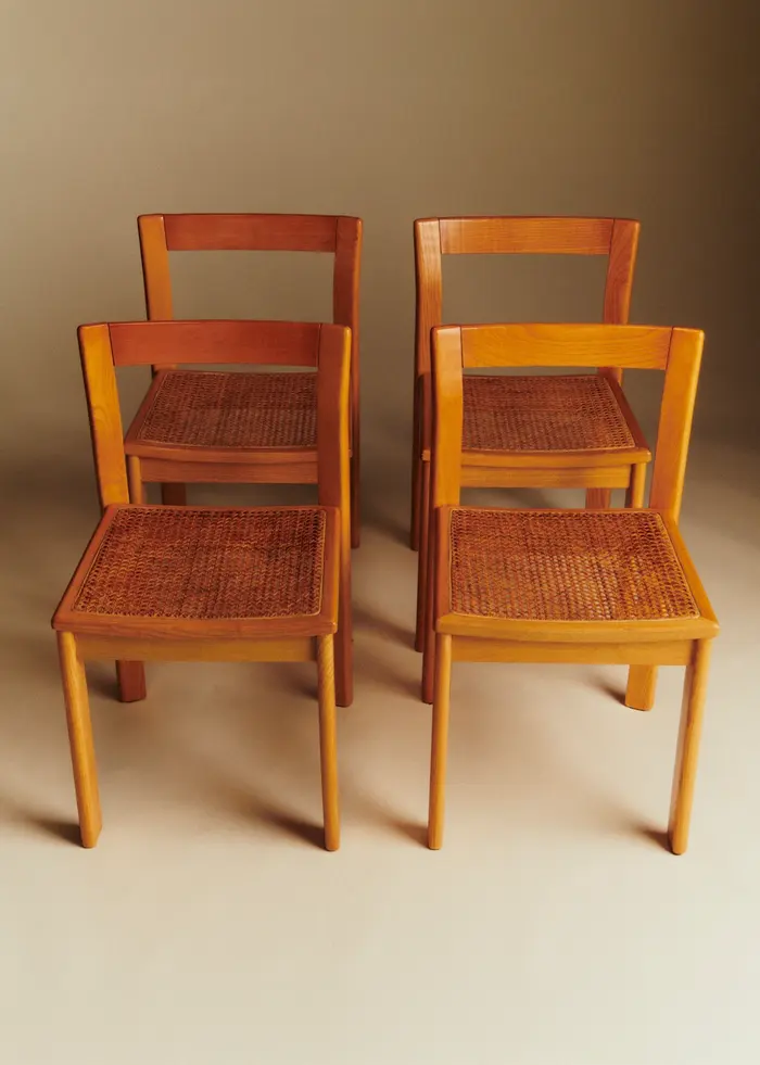 Lot de 4 chaises en cannage vintage - Cannage
