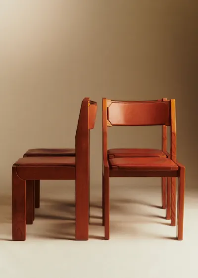 Lot de 4 chaises Luigi Gorgoni par Roche Bobois années 70 - Orme et Cuir