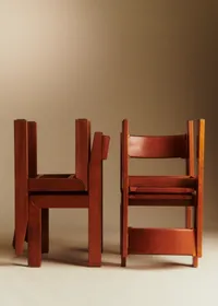 Lot de 4 chaises Luigi Gorgoni par Roche Bobois années 70 - Orme et Cuir — view 5