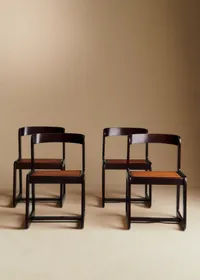 Lot de 4 chaises vintage par Willy Rizzo - Bois laqué et cannage — view 3