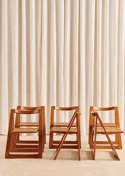 Lot de 6 chaises pliantes par Aldo Jacobert années 60 - Cannage