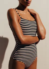 Maillot de bain Solara - Jacquard Rayé Marine Écru — view 2