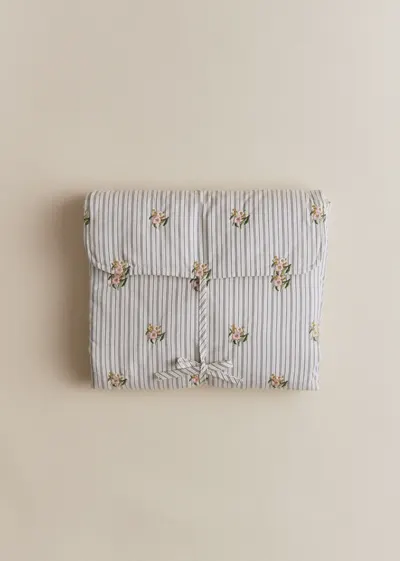 Matelas à langer nomade - Rayures Broderie Fleurs