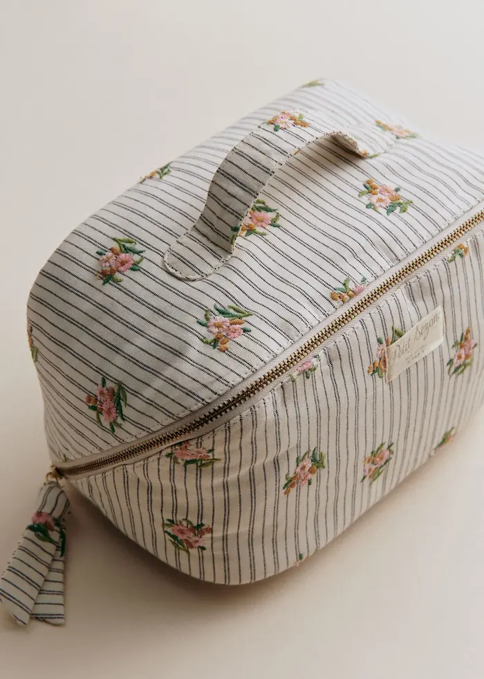 Maxi trousse de toilette - Rayures Broderie Fleurs