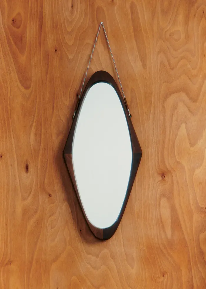 Miroir losange vintage en teck - Teck