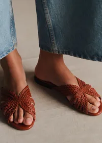 Mules Low Paola - Acajou Lisse Tressé — view 2