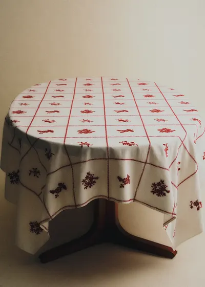Nappe Brodée - Ecru Broderie Framboise - Epi de Blé