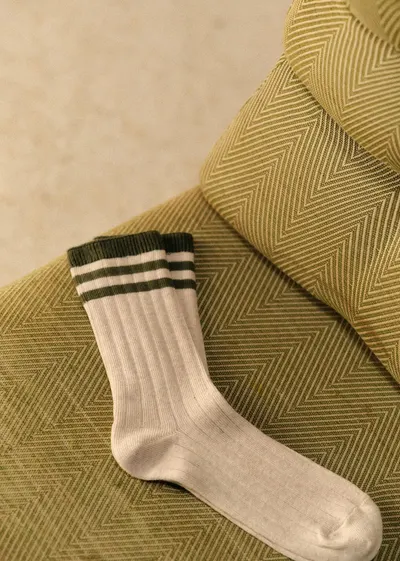 Chaussettes Russel - Écru Rayures Kaki