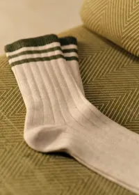 Chaussettes Russel - Écru Rayures Kaki — view 3