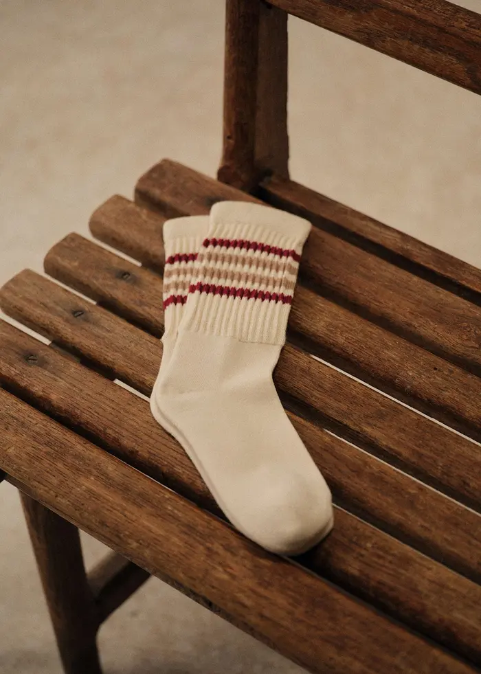 Chaussettes Zane - Écru Rayures Rouge / Beige