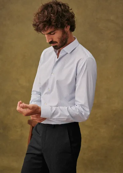 Chemise Allen Popeline - Rayures Fines Bleues