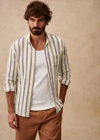 Chemise Charlie Coton Léger - Écru Rayures Bleues — view 2