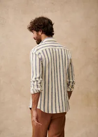 Chemise Charlie Coton Léger - Écru Rayures Bleues — view 3