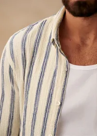 Chemise Charlie Coton Léger - Écru Rayures Bleues — view 4