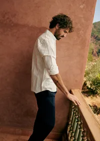 Chemise Charlie Coton Lin - Blanc Rayures Bleues — view 3