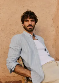 Chemise Charlie Coton Lin - Bleu Ciel Rayures Blanches — view 2