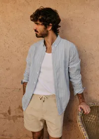 Chemise Charlie Coton Lin - Bleu Ciel Rayures Blanches — view 3