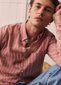 Chemise Charlie Coton Lin - Bordeaux Rayures Blanches — view 2