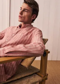 Chemise Charlie Coton Lin - Bordeaux Rayures Blanches — view 3