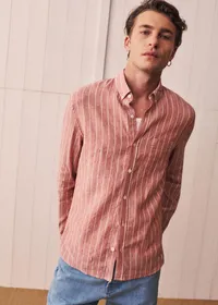 Chemise Charlie Coton Lin - Bordeaux Rayures Blanches — view 4