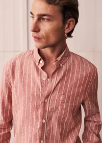 Chemise Charlie Coton Lin - Bordeaux Rayures Blanches — view 5