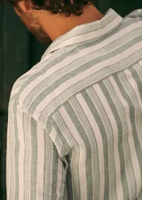 Chemise Charlie Coton Lin - Écru Multirayures Vertes — view 2