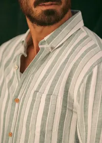 Chemise Charlie Coton Lin - Écru Multirayures Vertes — view 3