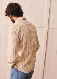 Chemise Charlie Coton Lin - Écru Rayures Fines Rouges — view 2