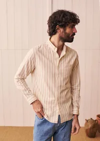 Chemise Charlie Coton Lin - Écru Rayures Fines Rouges — view 3