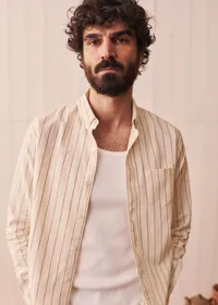 Chemise Charlie Coton Lin - Écru Rayures Fines Rouges — view 4